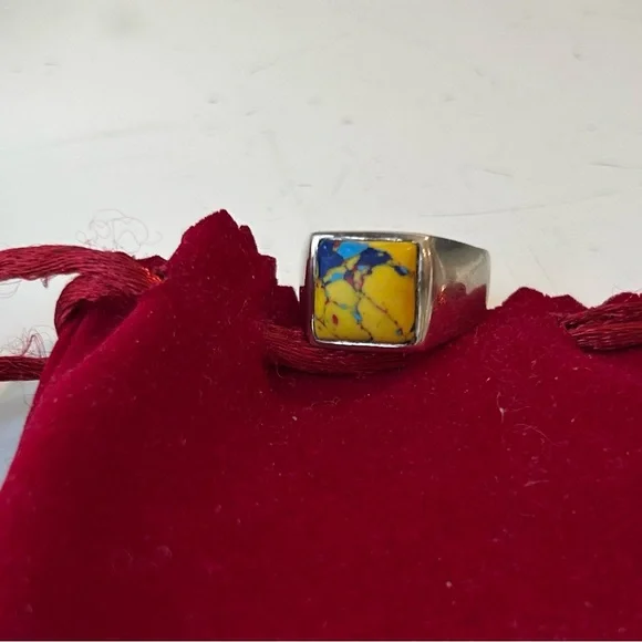 925 Sterling Silver Yellow Turquoise Ring - Picture 8 of 8